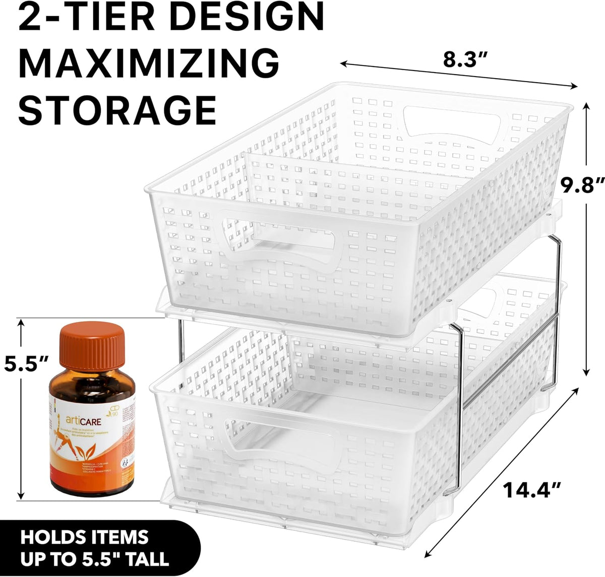 2 Tier Pull-Out Sliding Drawer Under Sink Storage, Black