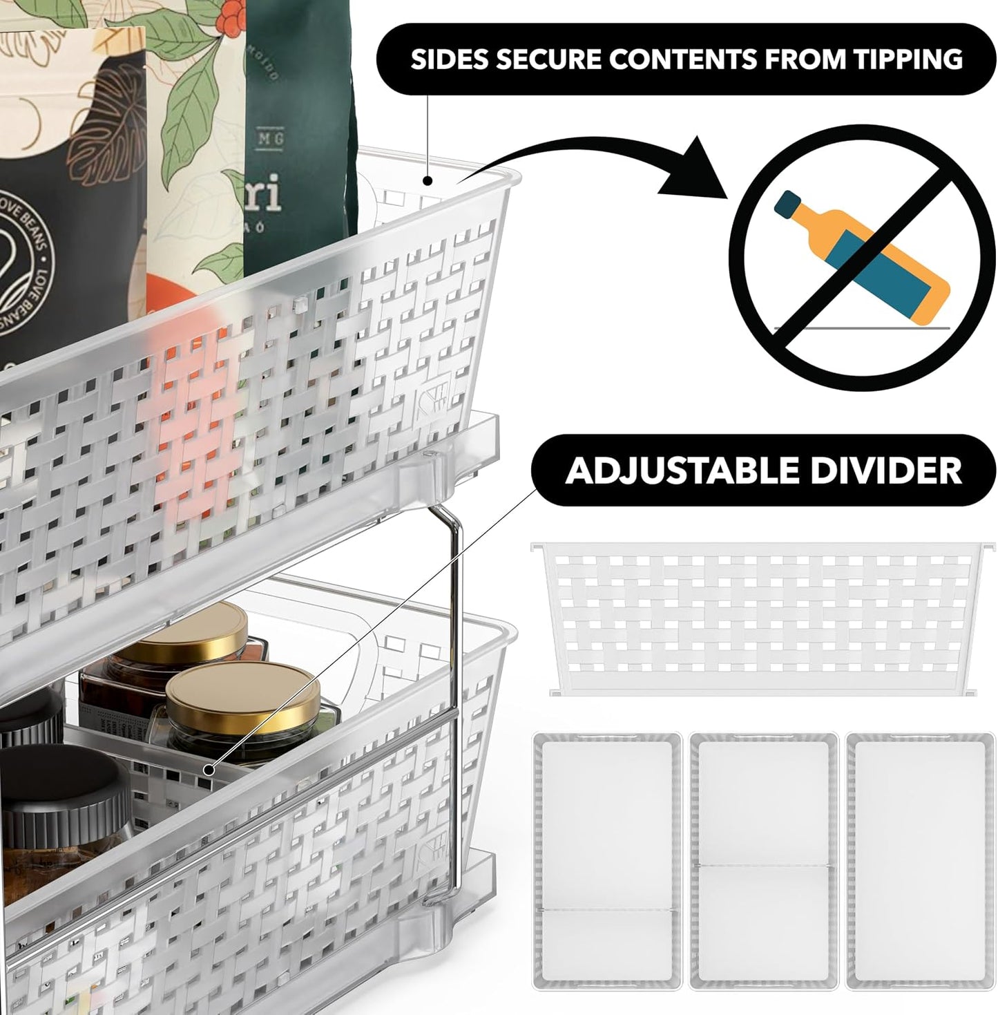 2 Tier Pull-Out Sliding Drawer Under Sink Storage, Black