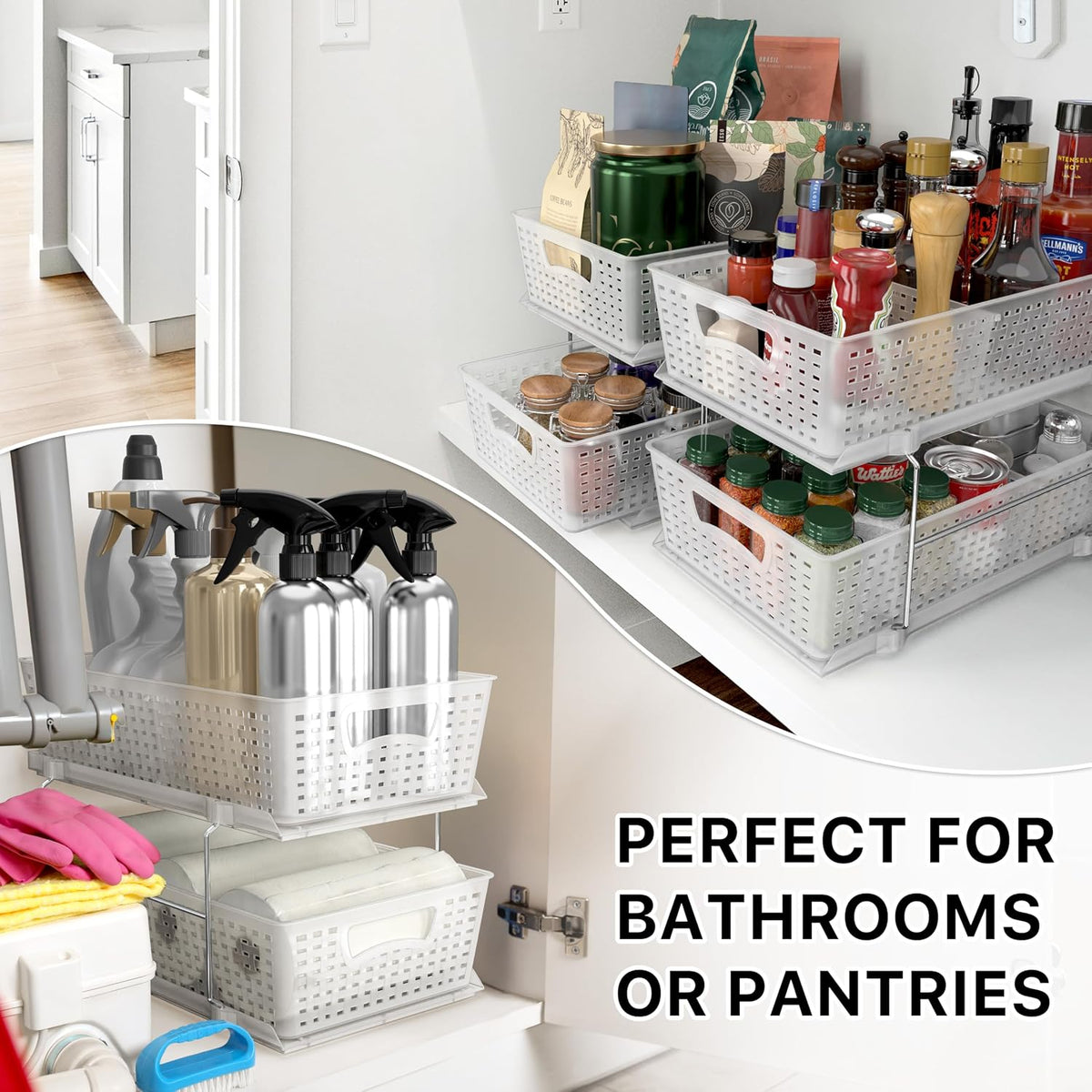 2 Tier Pull-Out Sliding Drawer Under Sink Storage, Black