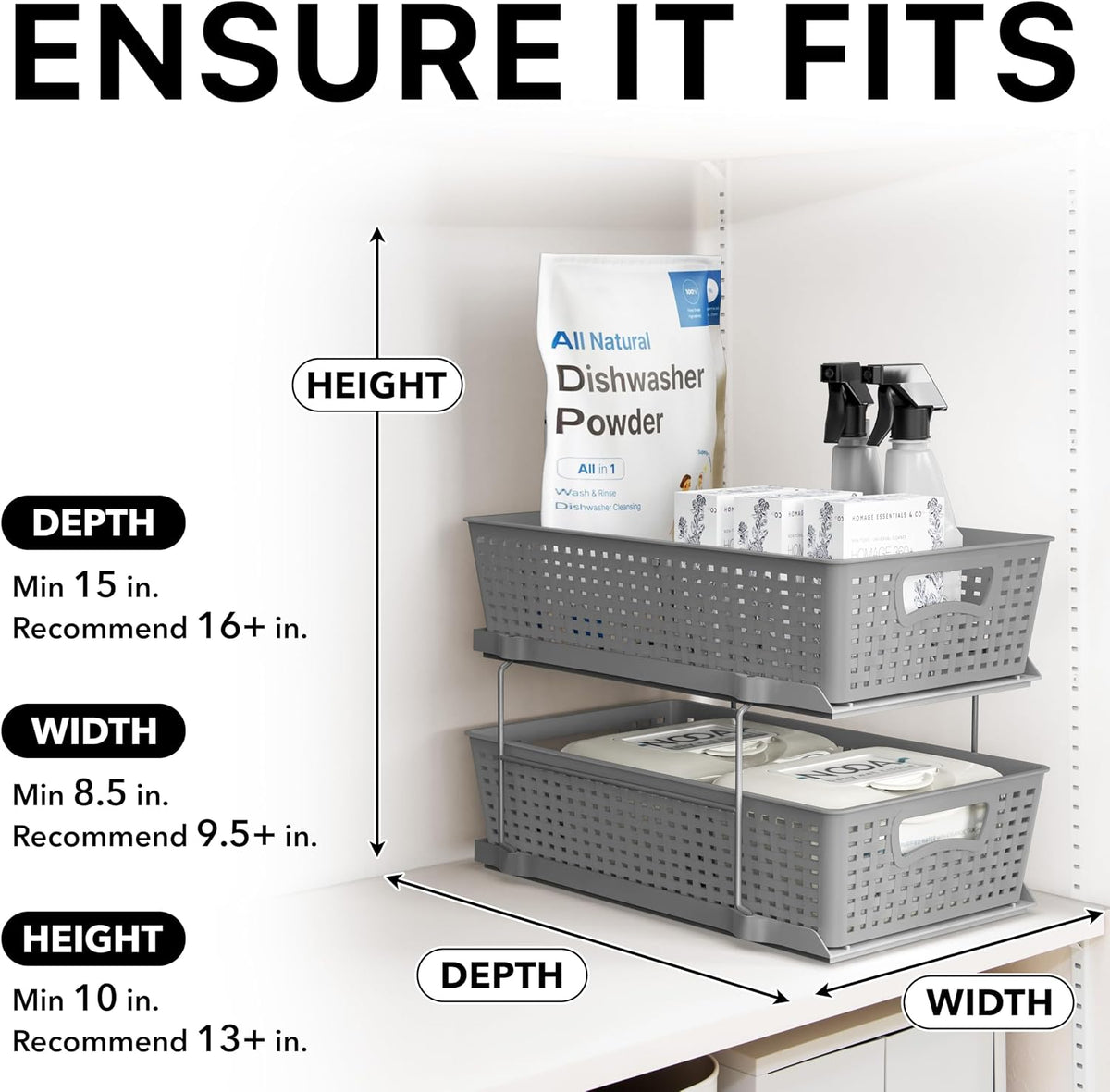 2 Tier Pull-Out Sliding Drawer Under Sink Storage, Black
