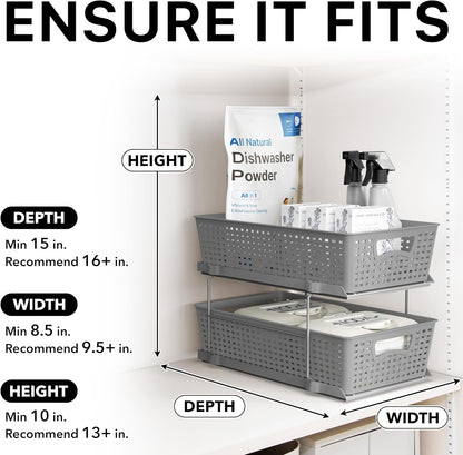 2 Tier Pull-Out Sliding Drawer Under Sink Storage, Black