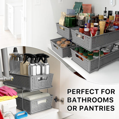 2 Tier Pull-Out Sliding Drawer Under Sink Storage, Black