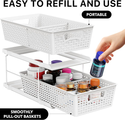 2 Tier Pull-Out Sliding Drawer Under Sink Storage, Black