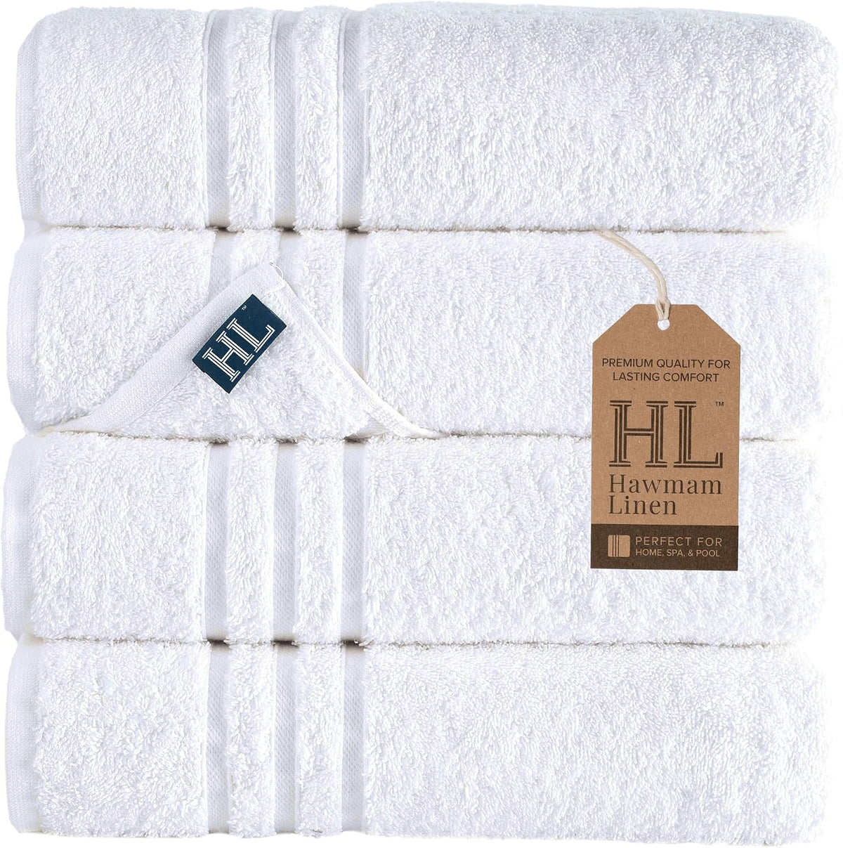 White Bath Towels 4 Pack 27 x 54 Inches 100% Turkish Cotton Soft Lightweight and Highly Absorbent Quick Drying Towels, Premium Quality Perfect for Daily Use