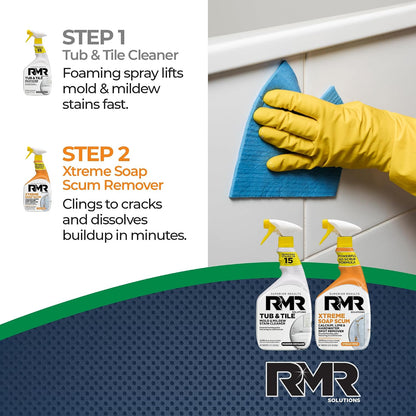 RMR Bathroom Breakthrough Bundle – Tub & Tile Cleaner + Xtreme Soap Scum Remover, 2-Step Deep Clean System for Shower, Tub, Tile, Grout, & Glass Buildup, Stains, & Grime, 2–32 Oz Bottles