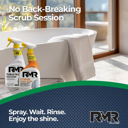 RMR Bathroom Breakthrough Bundle – Tub & Tile Cleaner + Xtreme Soap Scum Remover, 2-Step Deep Clean System for Shower, Tub, Tile, Grout, & Glass Buildup, Stains, & Grime, 2–32 Oz Bottles