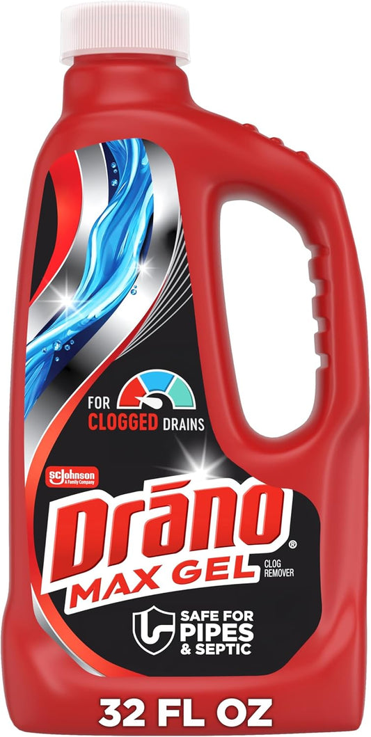 Max Gel Drain Clog Remover & Cleaner, Safe for All Pipes/Septic, 32oz