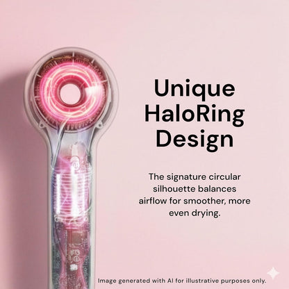 Axia HaloRing Ionic Hair Dryer | High Speed Professional Blow Dryer for Smooth, Frizz-Free Styles | Lightweight Brushless Motor with Concentrator & Wall Mount | 4 Heat Settings | Blush