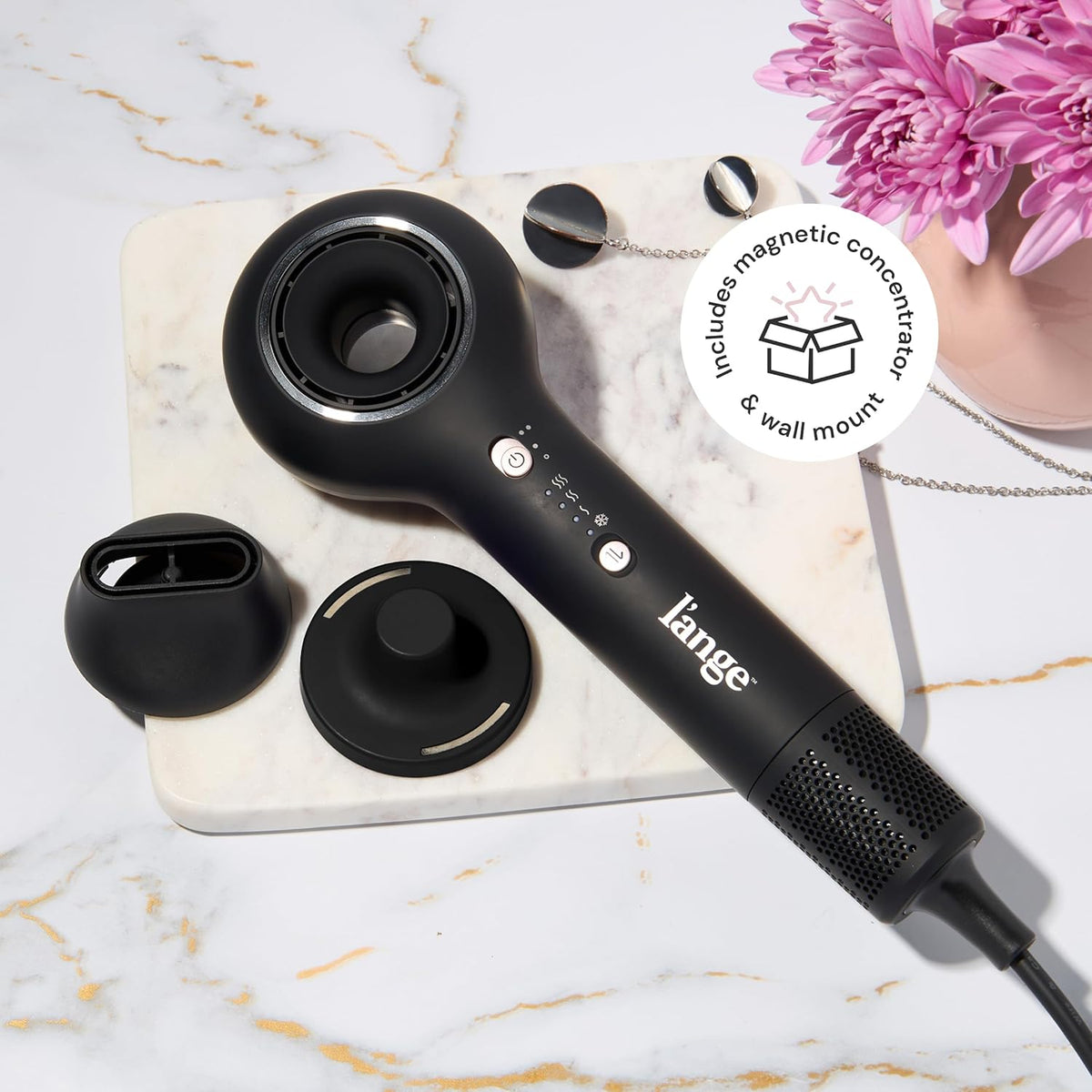 Axia HaloRing Ionic Hair Dryer | High Speed Professional Blow Dryer for Smooth, Frizz-Free Styles | Lightweight Brushless Motor with Concentrator & Wall Mount | 4 Heat Settings | Blush