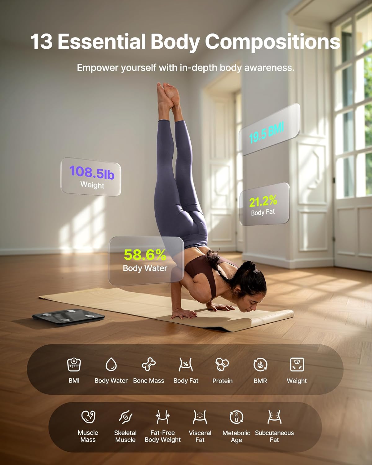 Smart Scale for Body Weight, BMI & Body Fat, 13 Metrics, Bluetooth