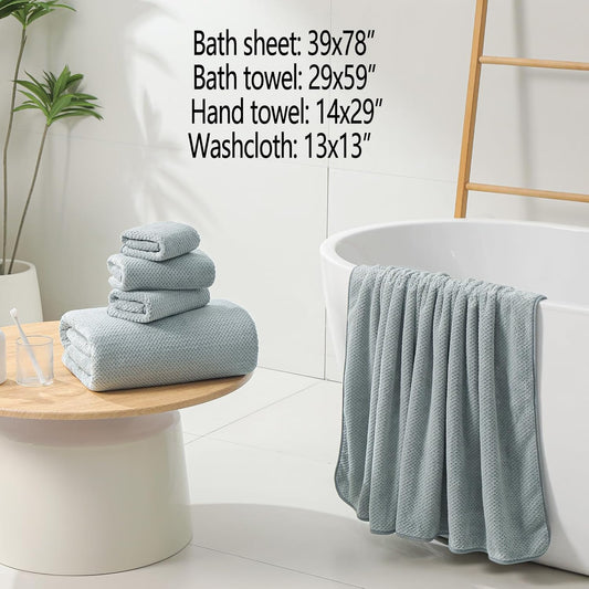 YTYC 39x78 Bath Sheets Set,Towels for Bathroom,Olive Green,6-Pieces | 2 Extra Large Bath Towels, 2 Hand Towels, 2 Washcloths, Super Soft,Highly absorbent,Hanging Loop,80% Polyester