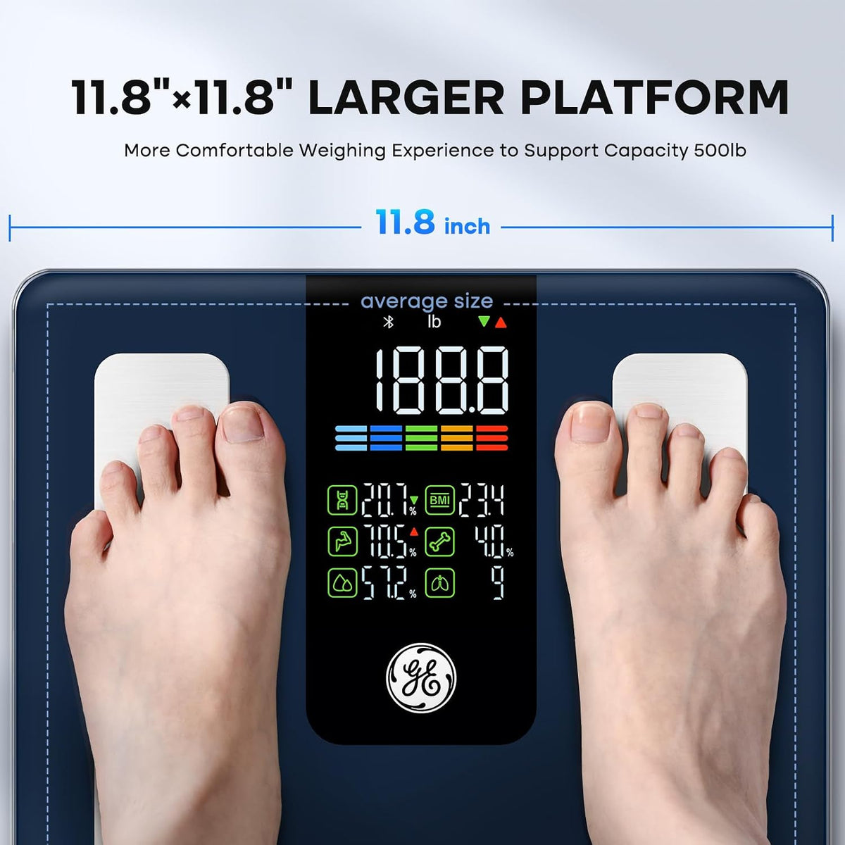 Smart Scale for Body Composition, Weight, BMI, 500lb, Large 11.8-Inch
