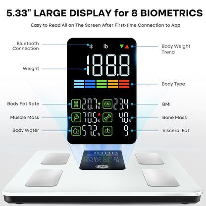 Smart Scale for Body Composition, Weight, BMI, 500lb, Large 11.8-Inch