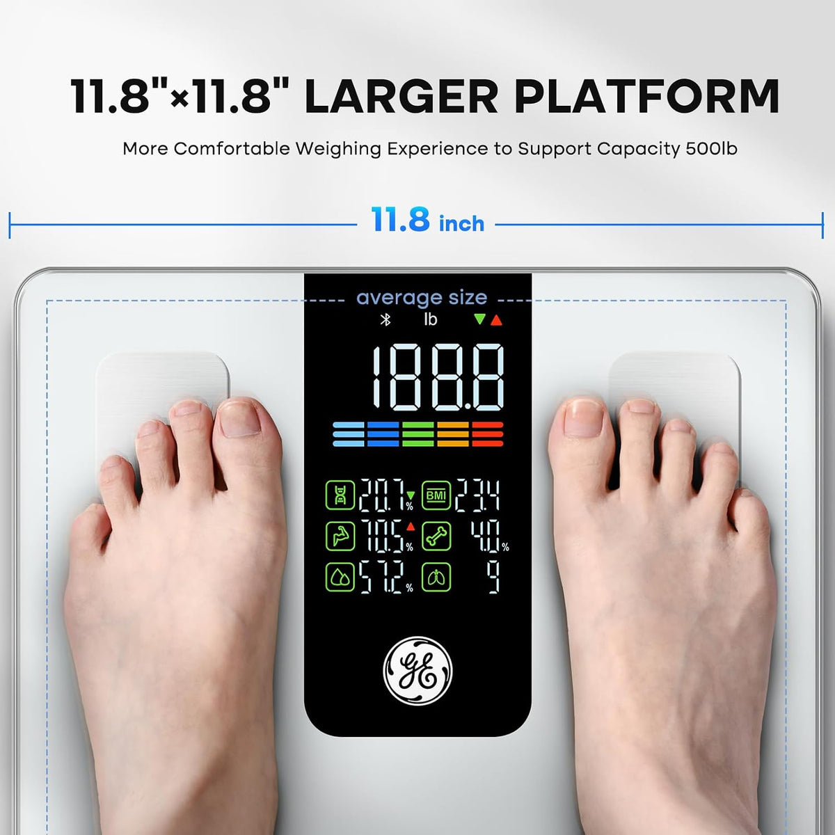 Smart Scale for Body Composition, Weight, BMI, 500lb, Large 11.8-Inch