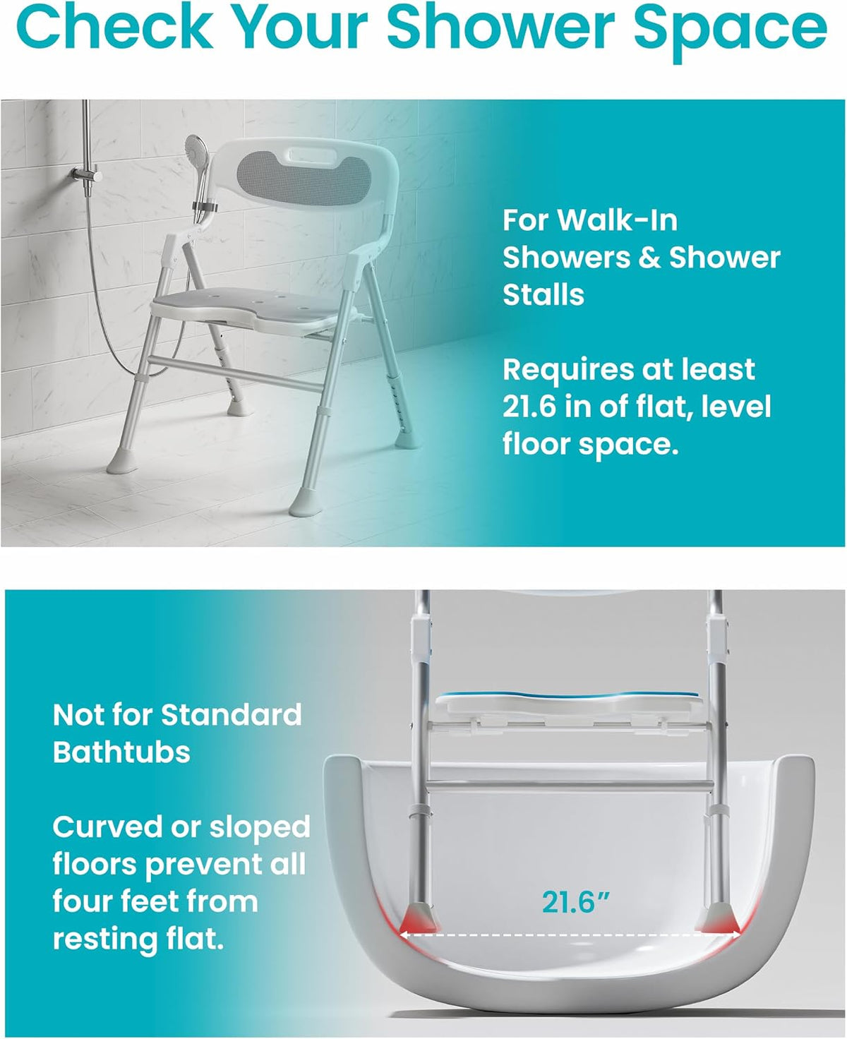 Folding Shower Chair for Inside Shower, Arms and Back, Wide Seat, 400 lb
