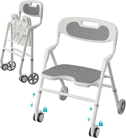 Folding Shower Chair for Inside Shower, Arms and Back, Wide Seat, 400 lb