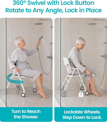 Folding Shower Chair for Inside Shower, Arms and Back, Wide Seat, 400 lb