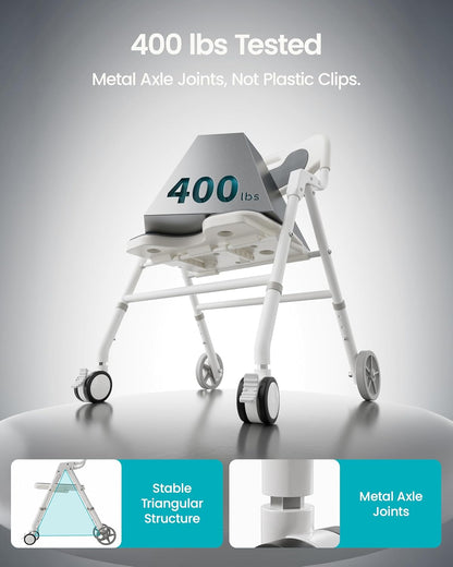 Folding Shower Chair for Inside Shower, Arms and Back, Wide Seat, 400 lb