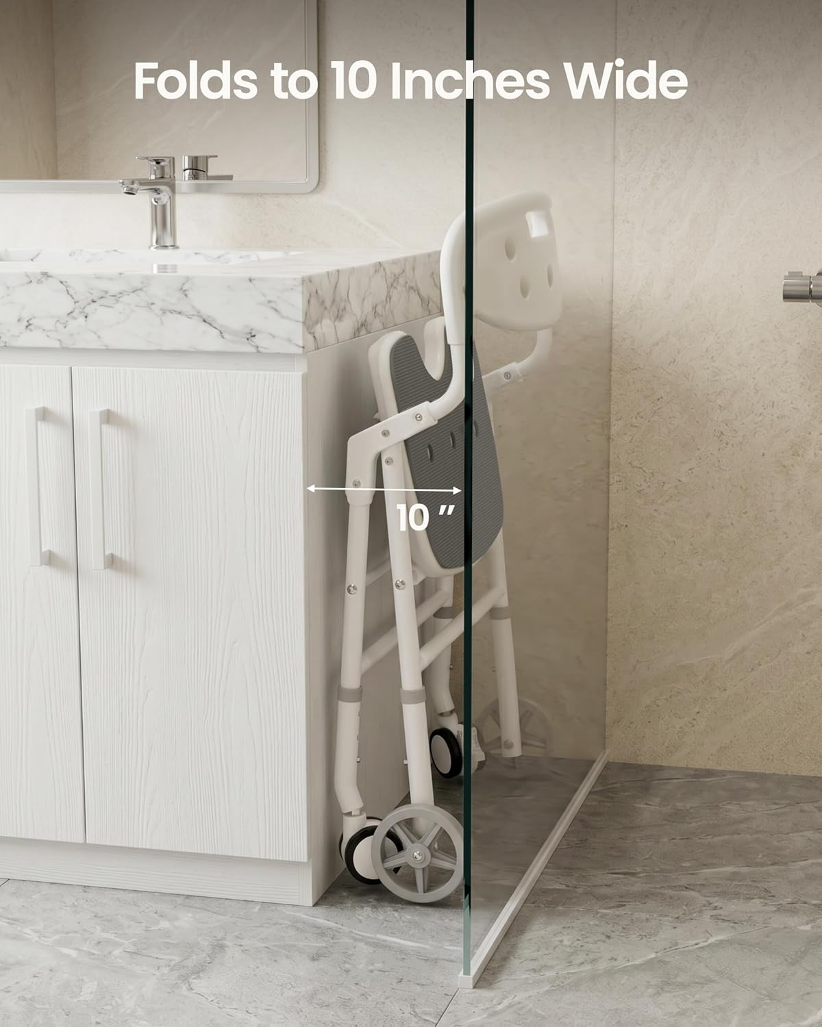 Folding Shower Chair for Inside Shower, Arms and Back, Wide Seat, 400 lb