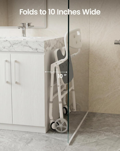 Folding Shower Chair for Inside Shower, Arms and Back, Wide Seat, 400 lb
