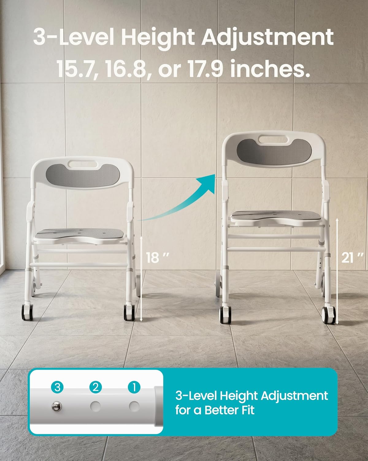 Folding Shower Chair for Inside Shower, Arms and Back, Wide Seat, 400 lb