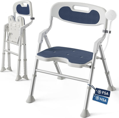 Folding Shower Chair for Inside Shower, Arms and Back, Wide Seat, 400 lb