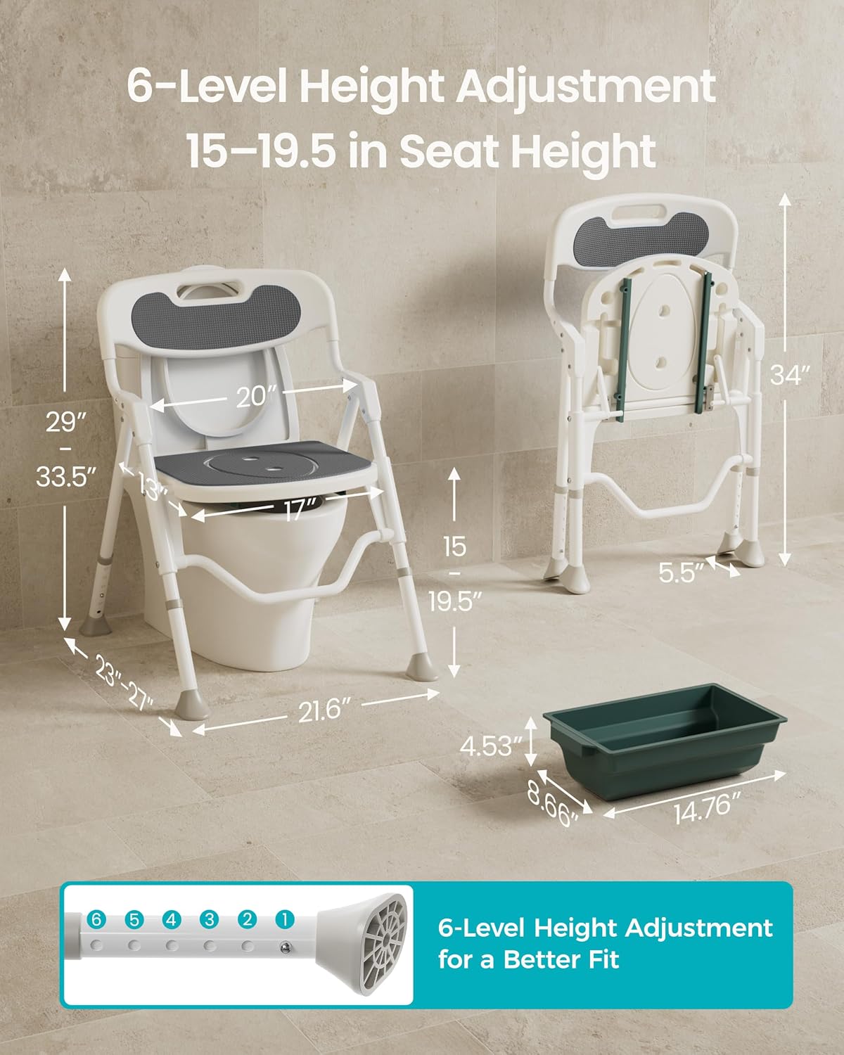 Folding Shower Chair for Inside Shower, Arms and Back, Wide Seat, 400 lb