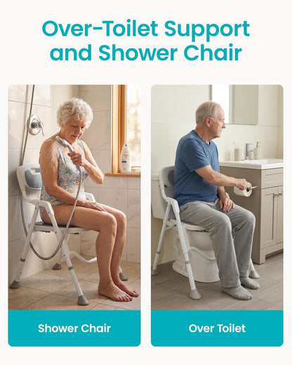 Folding Shower Chair for Inside Shower, Arms and Back, Wide Seat, 400 lb