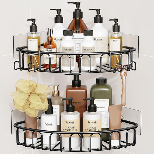 Corner Shower Caddy Stainless Steel with Hooks Wall Mounted Bathroom Shelf Storage Organizer Adhesive No Drilling 2 Pack, Silver Only for 90-Degree Corner