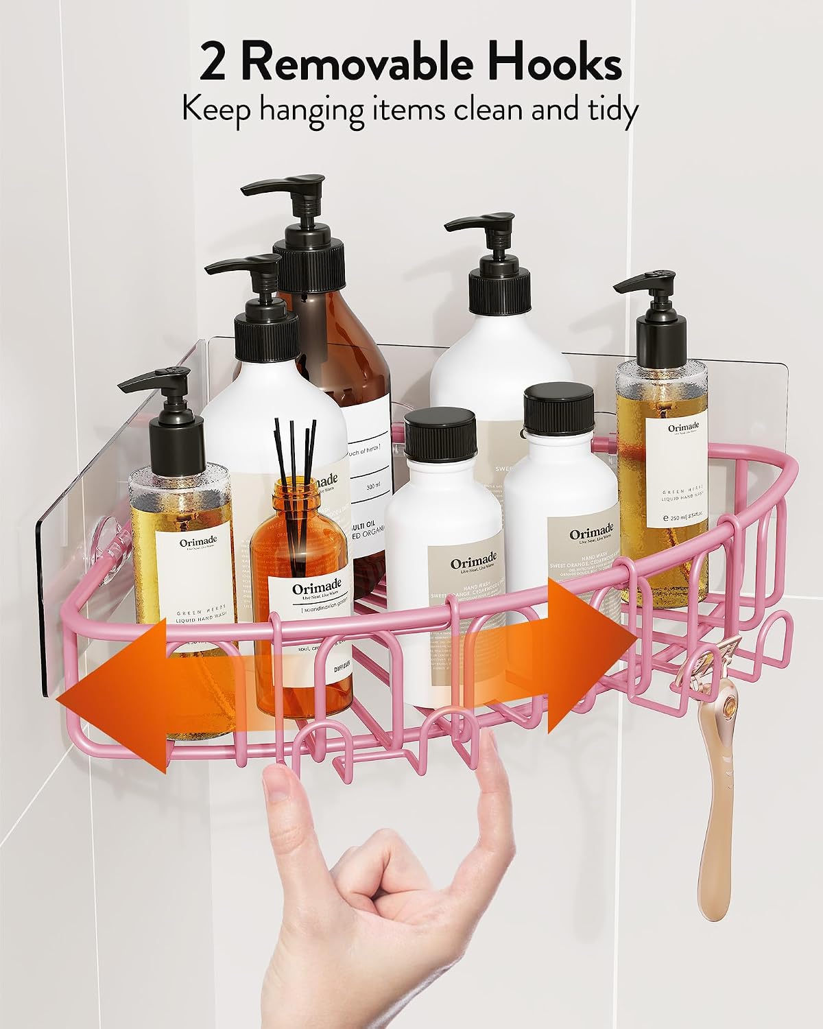 Corner Shower Caddy Stainless Steel with Hooks Wall Mounted Bathroom Shelf Storage Organizer Adhesive No Drilling 2 Pack, Silver Only for 90-Degree Corner