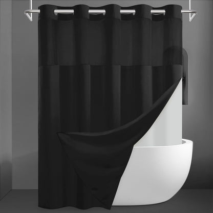 Ringless Slub Shower Curtain with Snap in Liner, 71x74, Black - Colors B