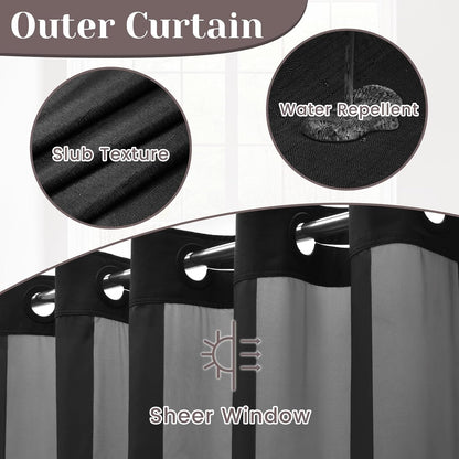 Ringless Slub Shower Curtain with Snap in Liner, 71x74, Black - Colors B