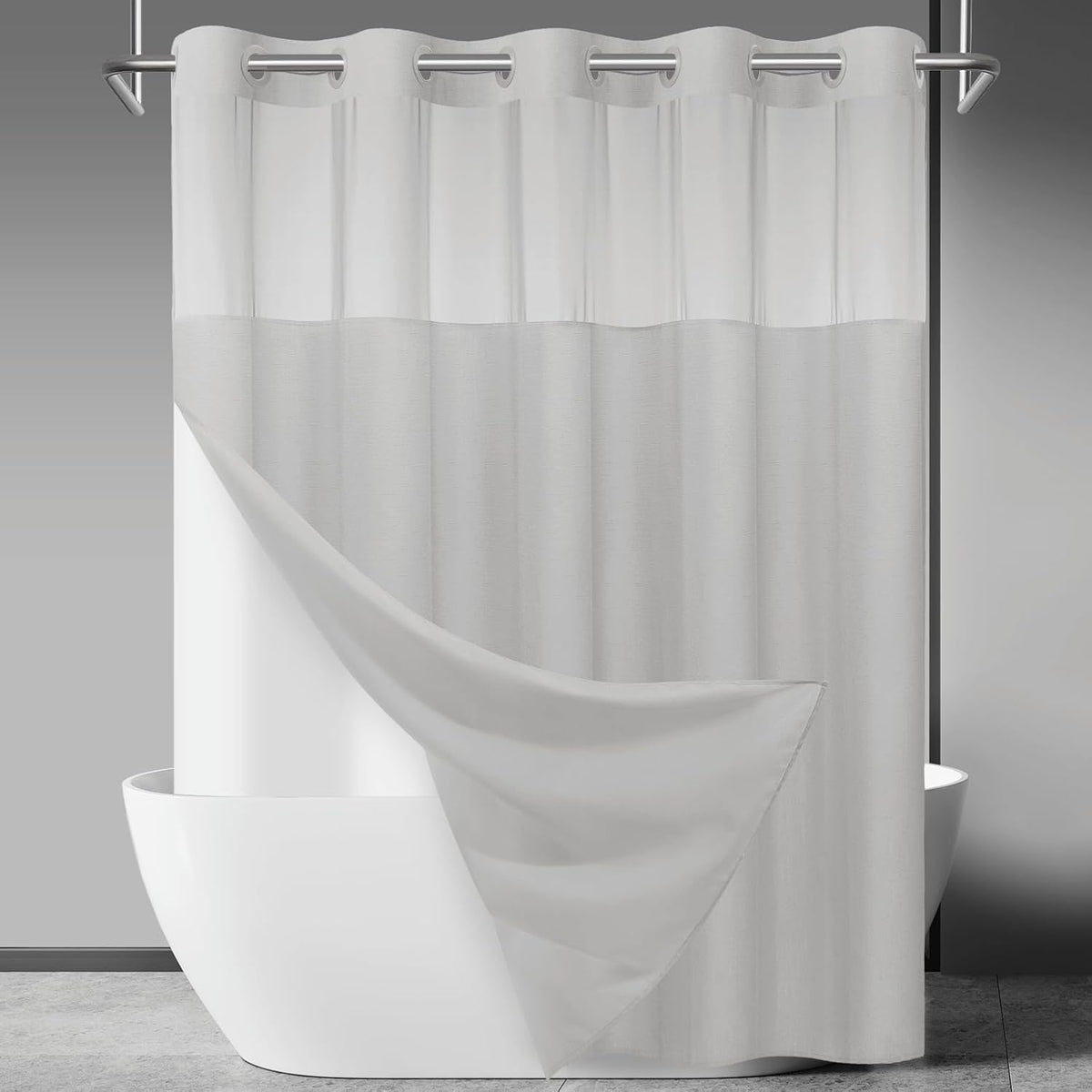 Ringless Slub Shower Curtain with Snap in Liner, 71x74, Black - Colors B