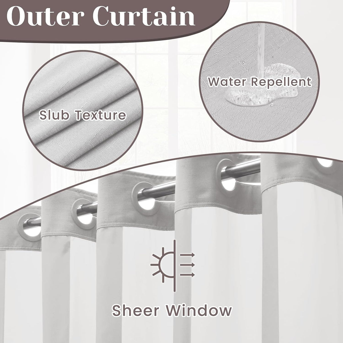 Ringless Slub Shower Curtain with Snap in Liner, 71x74, Black - Colors B