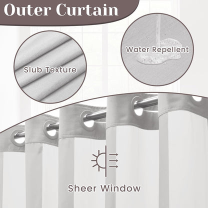 Ringless Slub Shower Curtain with Snap in Liner, 71x74, Black - Colors B