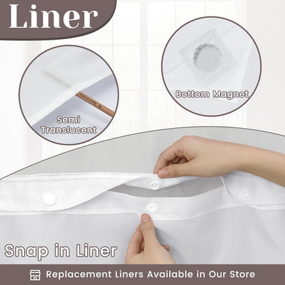 Ringless Slub Shower Curtain with Snap in Liner, 71x74, Black - Colors B