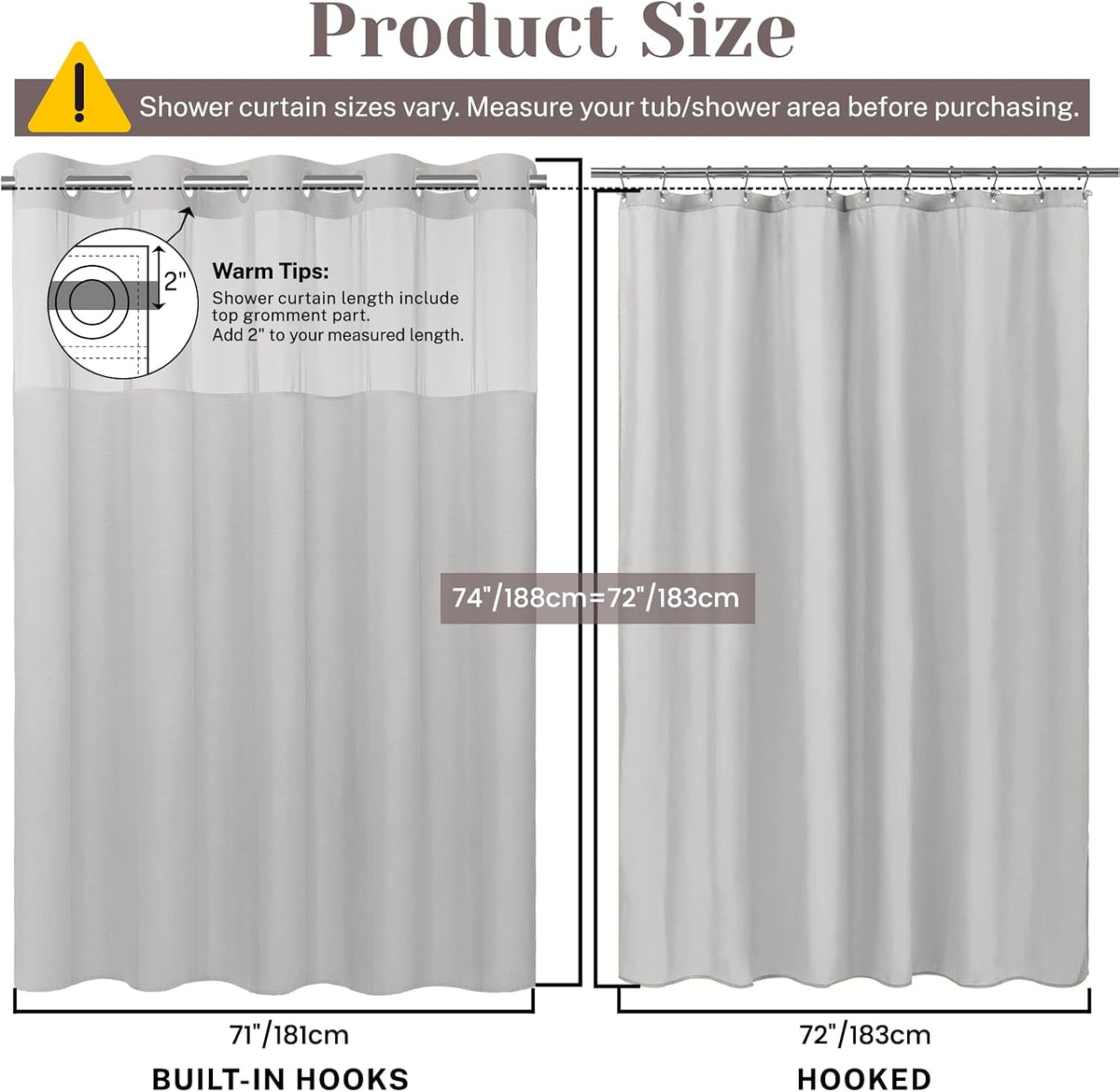 Ringless Slub Shower Curtain with Snap in Liner, 71x74, Black - Colors B