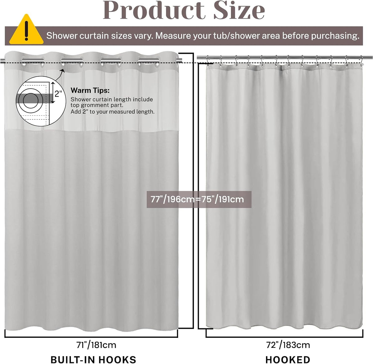 Ringless Slub Shower Curtain with Snap in Liner, 71x74, Black - Colors B