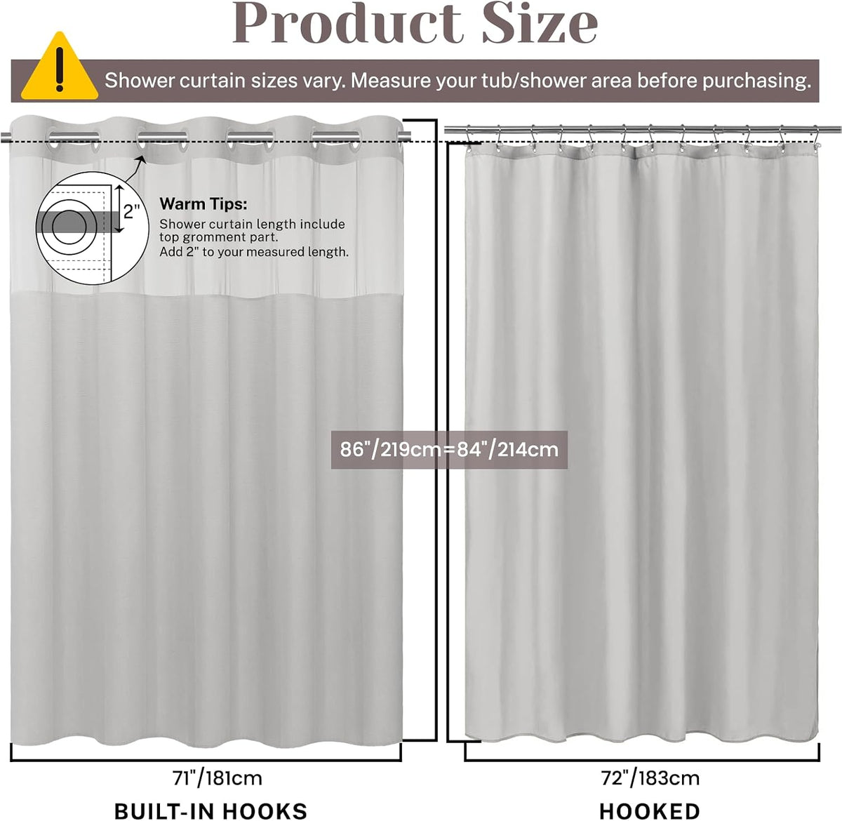 Ringless Slub Shower Curtain with Snap in Liner, 71x74, Black - Colors B