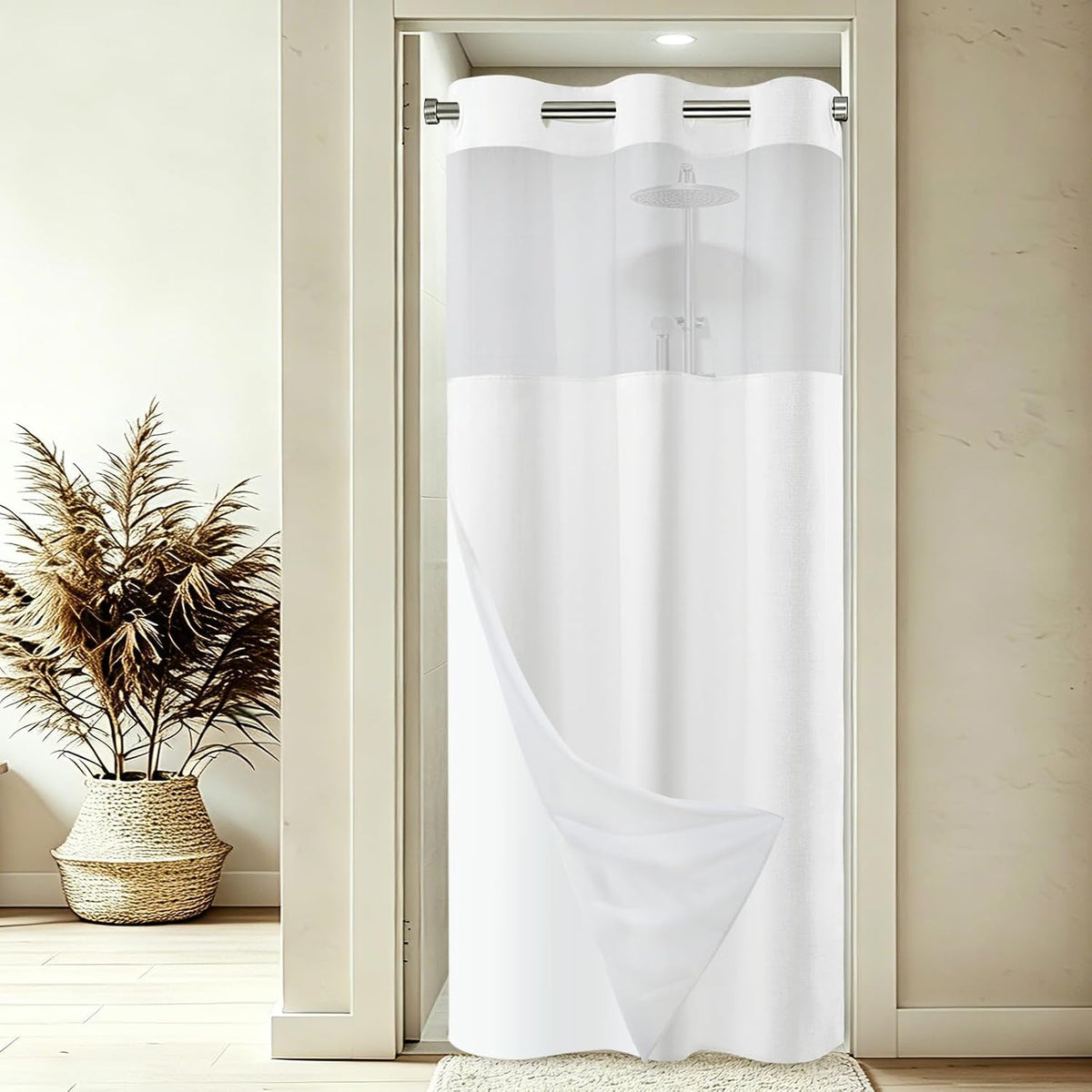 Ringless Slub Shower Curtain with Snap in Liner, 71x74, Black - Colors B