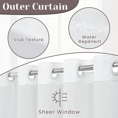 Ringless Slub Shower Curtain with Snap in Liner, 71x74, Black - Colors B