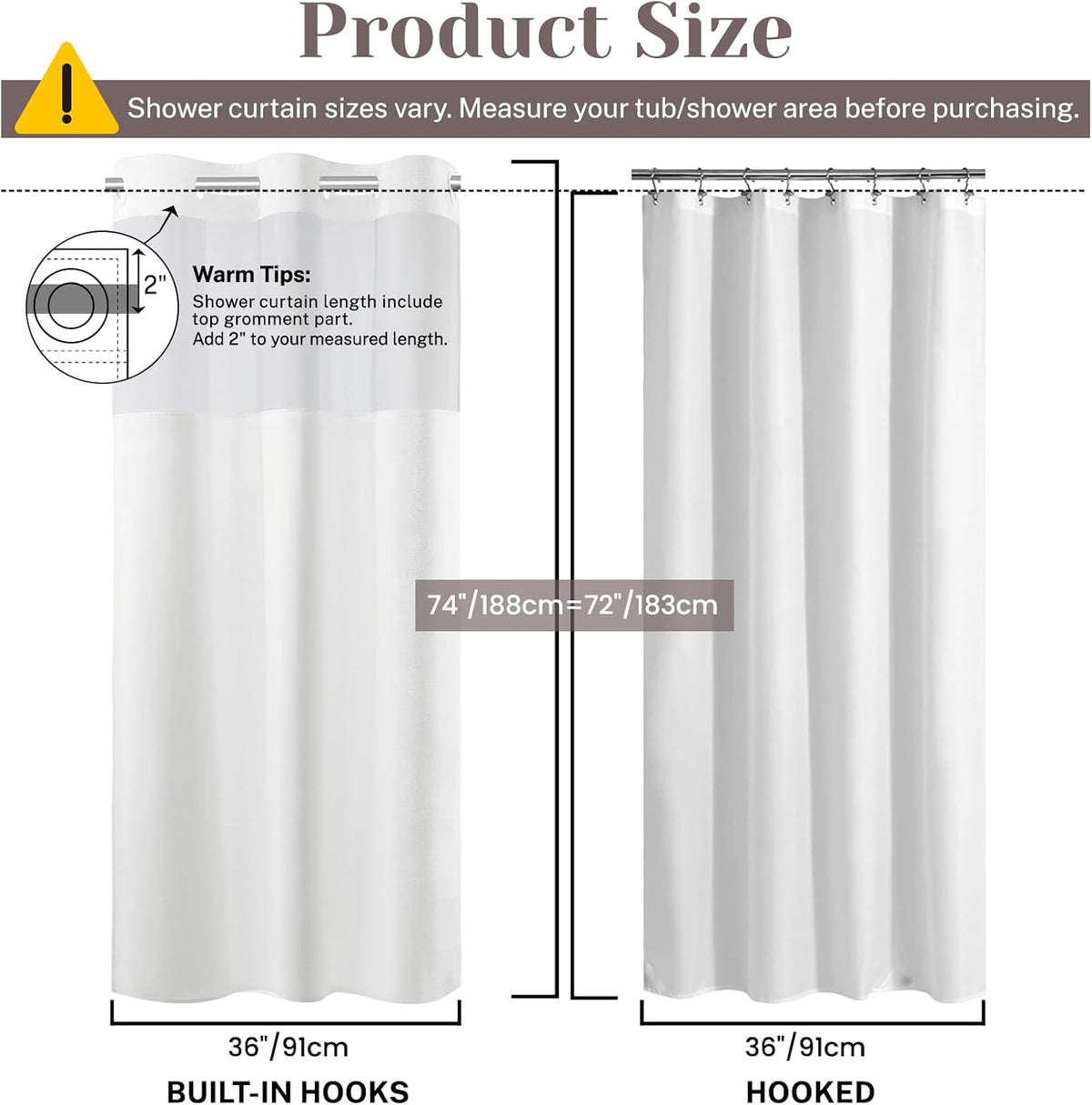Ringless Slub Shower Curtain with Snap in Liner, 71x74, Black - Colors B