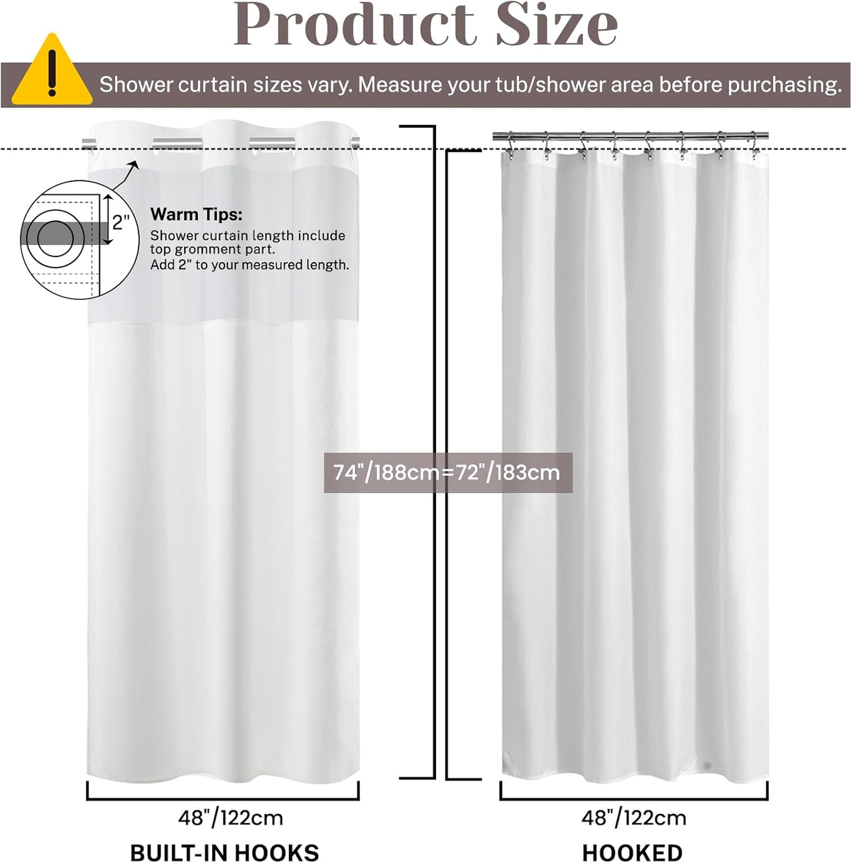 Ringless Slub Shower Curtain with Snap in Liner, 71x74, Black - Colors B
