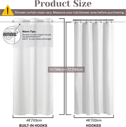 Ringless Slub Shower Curtain with Snap in Liner, 71x74, Black - Colors B
