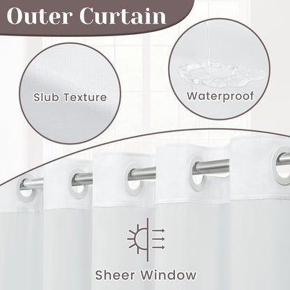 Ringless Slub Shower Curtain with Snap in Liner, 71x74, Black - Colors B