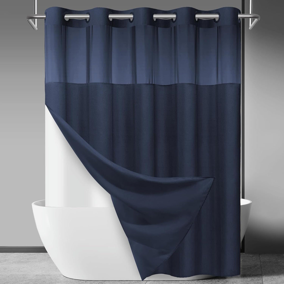 Ringless Slub Shower Curtain with Snap in Liner, 71x74, Black - Colors B