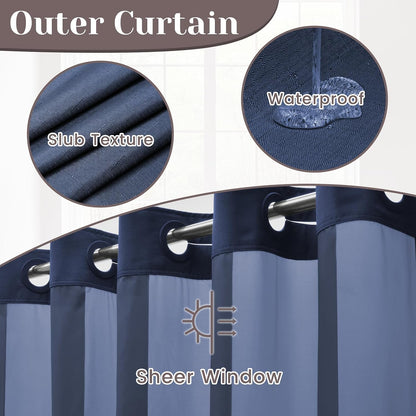 Ringless Slub Shower Curtain with Snap in Liner, 71x74, Black - Colors B