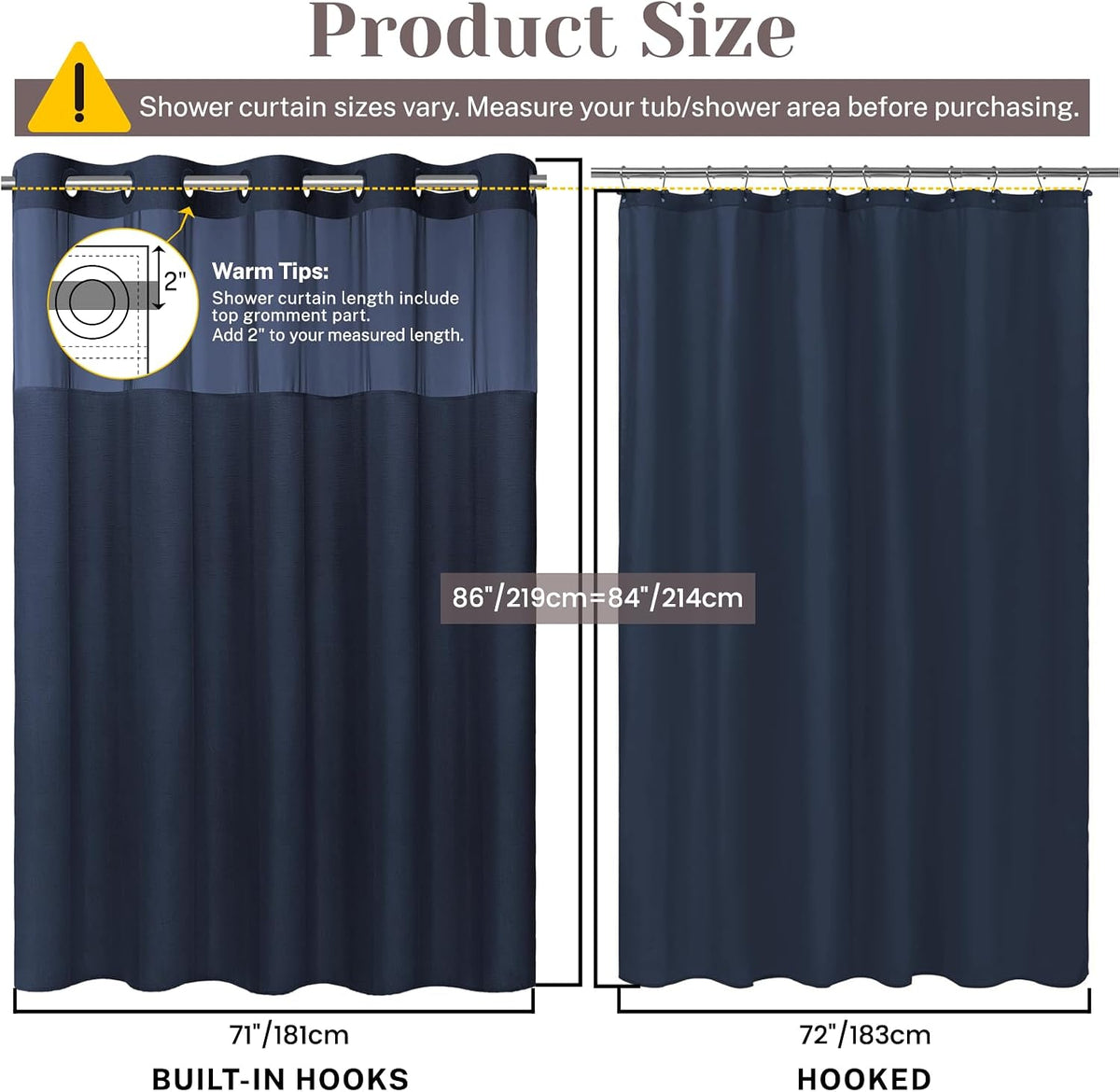 Ringless Slub Shower Curtain with Snap in Liner, 71x74, Black - Colors B