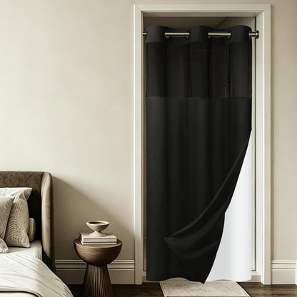 Ringless Slub Shower Curtain with Snap in Liner, 71x74, Black - Colors B
