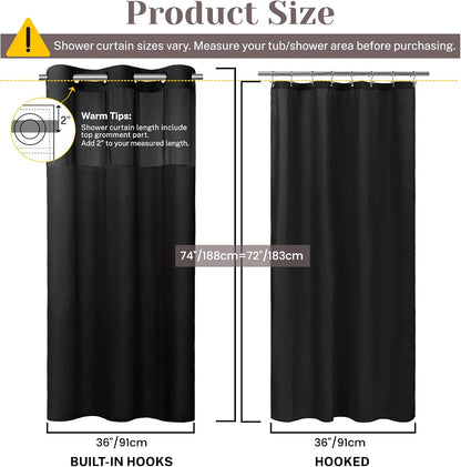 Ringless Slub Shower Curtain with Snap in Liner, 71x74, Black - Colors B